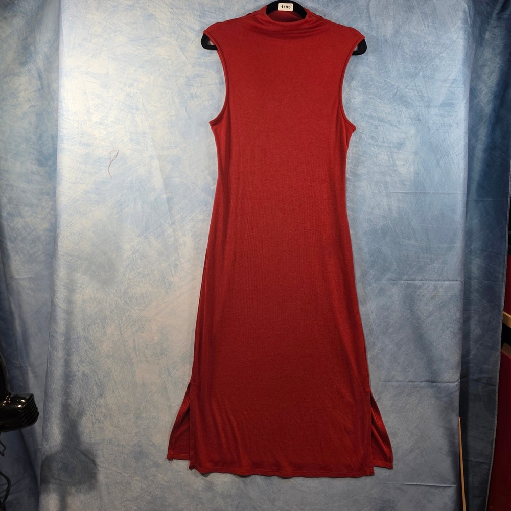 A New Day Women Red Ribbed Mock Neck Sleeveless‎ Midi Dress Size M Side Slit